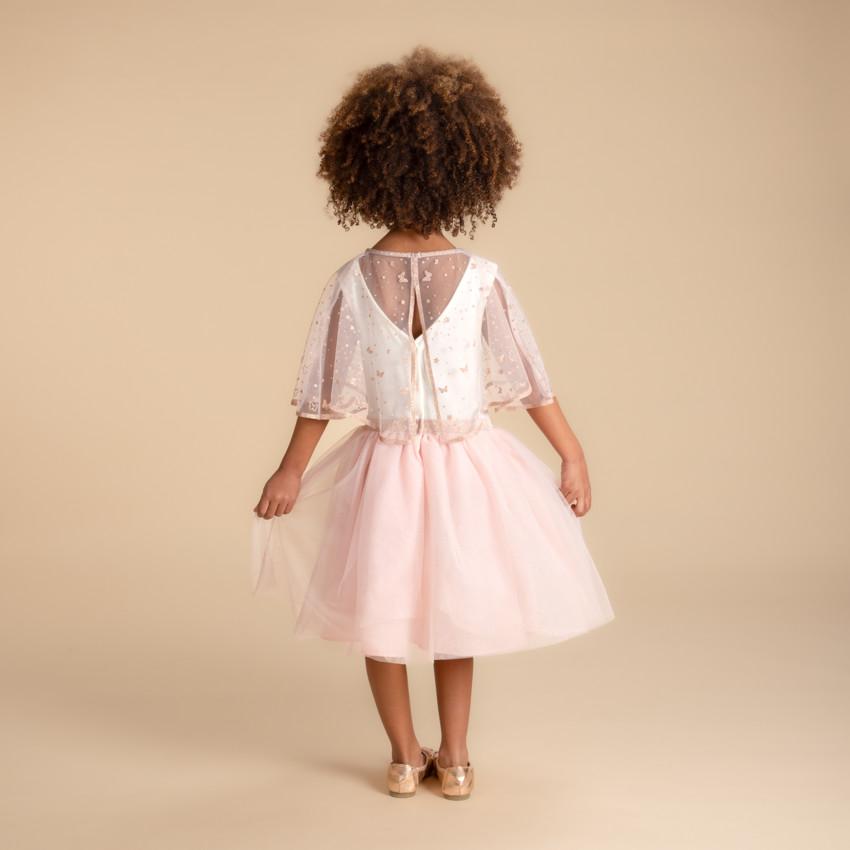 Αμάνικο φόρεμα bi-matière με κάπα πεταλούδα για κορίτσι 