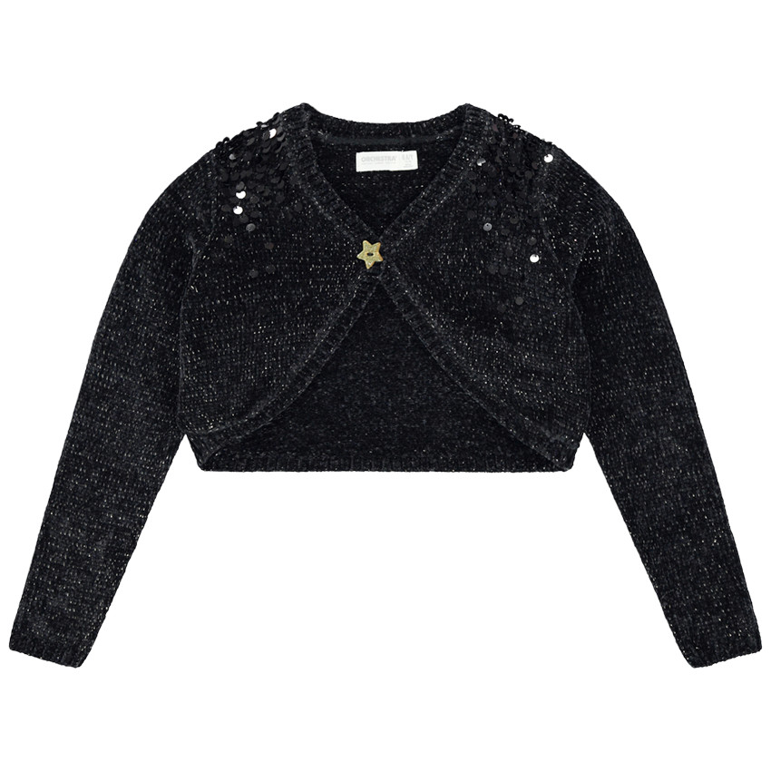 Boléro en maille chenille et sequins noirs 