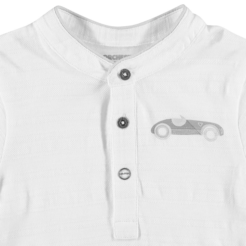 Κοντομάνικο πόλο με ριγέ όψη και στάμπα αυτοκίνητο 