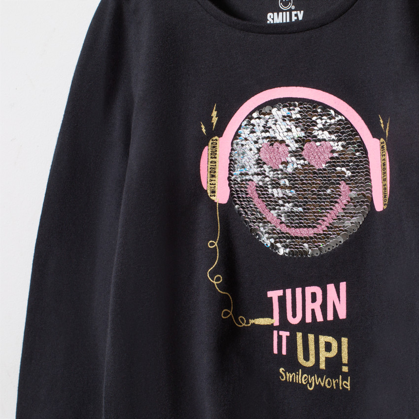 T-shirt μακρυμάνικο με σχέδιο SmileyWorld και παγιέτες 