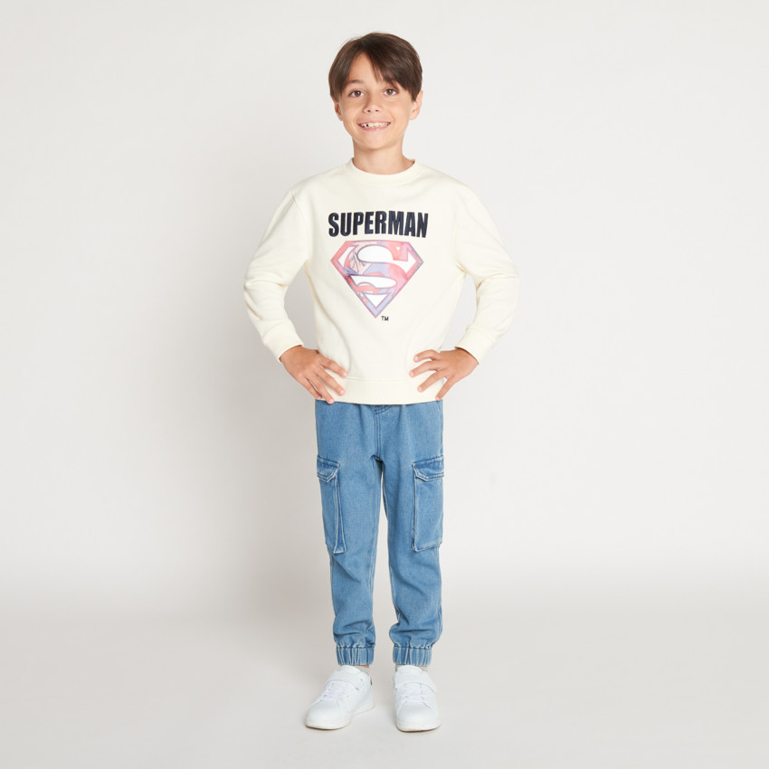 Φούτερ molleton μονόχρωμο εκρού με print lenticulaire Superman για αγόρι 