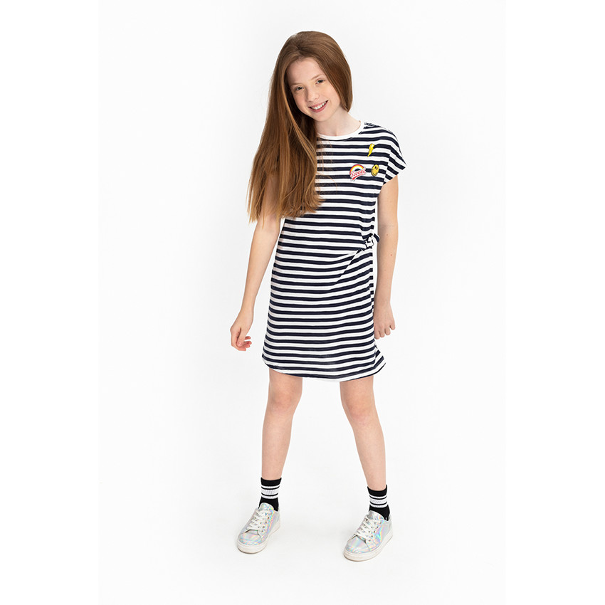 Παιδικά - Κοντομάνικο ριγέ φόρεμα με σήματα ©Smiley 