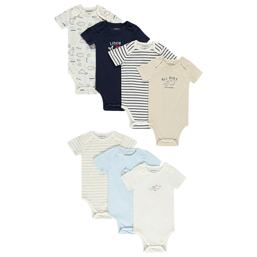Σετ από 7 κοντομάνικα μπλουζάκια με σχέδιο φάλαινας για μωρό αγόρι με διαφορετικά ανοίγματα ανάλογα με την ηλικία 