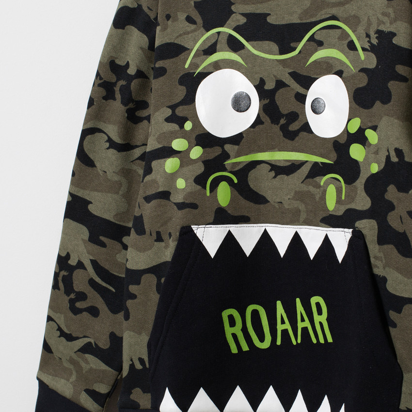 Sweat en molleton motif camouflage et print dinosaure 