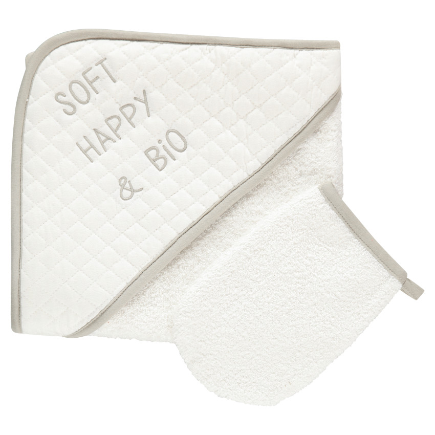 Cape de bain et gant de toilette coton bio 