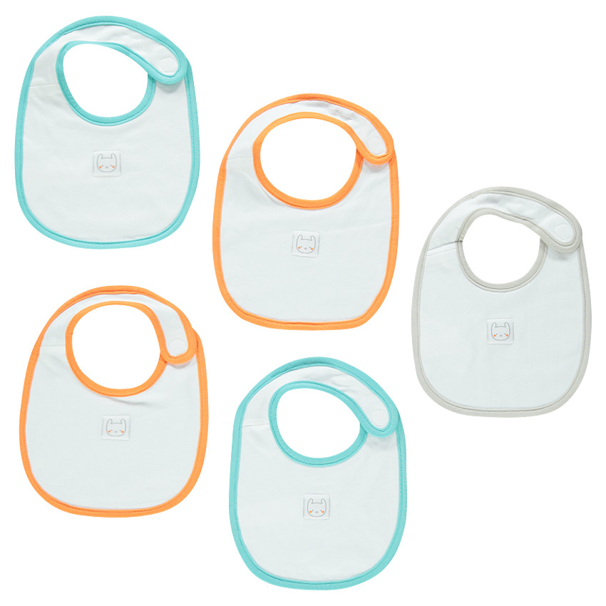 Lot de 5 bavoirs en jersey unis avec patch chat 