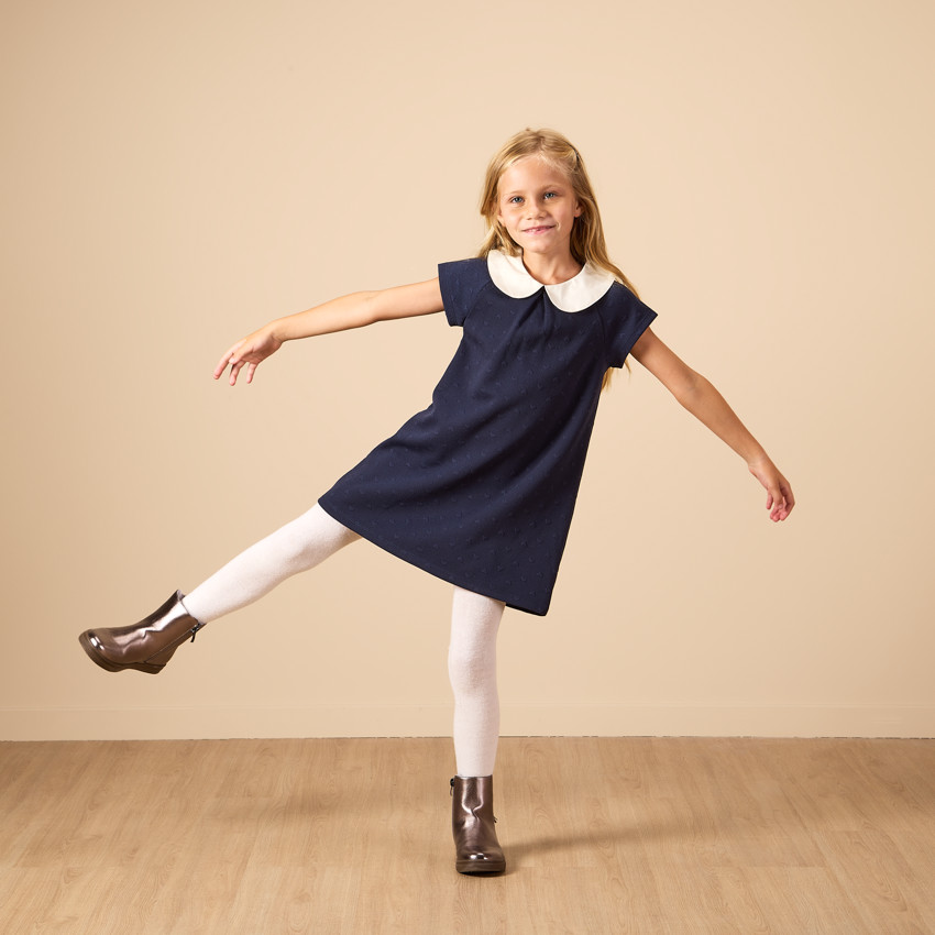 Φόρεμα κοντομάνικο με ανάγλυφες καρδιές και γιακά κλαουντίν για κορίτσι 