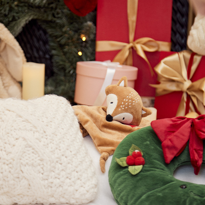 Doudou mouchoir renard en velours pour bébé garçon 