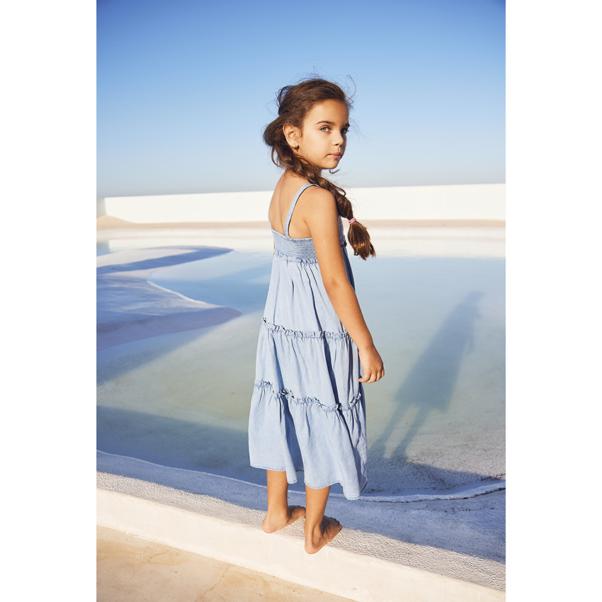 Μακριά φόρεμα από lyocell με κεντημένο μπούστο για κορίτσι 