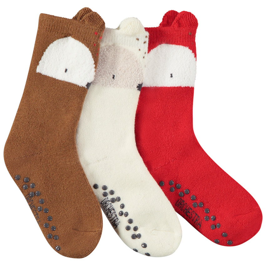 Lot de 3 paires de chaussettes antidérapantes renard pour bébé garçon 