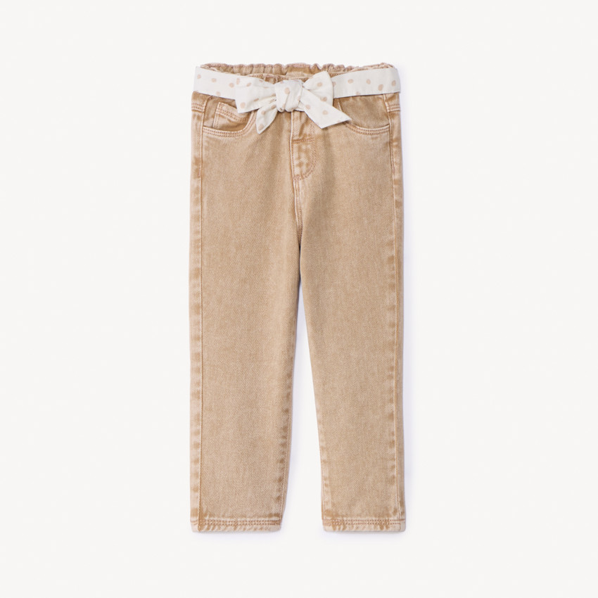 Jeans με ξεθωριασμένο φινίρισμα και ζώνη για να δένετε για κορίτσι μωρό 