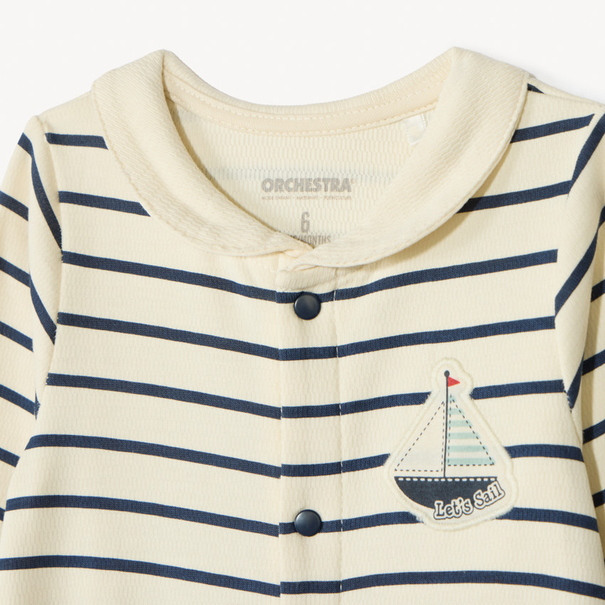 Πιτζάμα ριγέ με μαρινέ κολάρο για αγόρι μωρού 