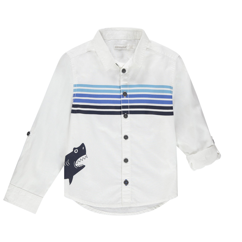 Μακρυμάνικο βαμβακερό πουκάμισο με ρίγες και στάμπα καρχαρία  Additional Μακρυμάνικο βαμβακερό πουκάμισο με ρίγες και στάμπα καρχαρία