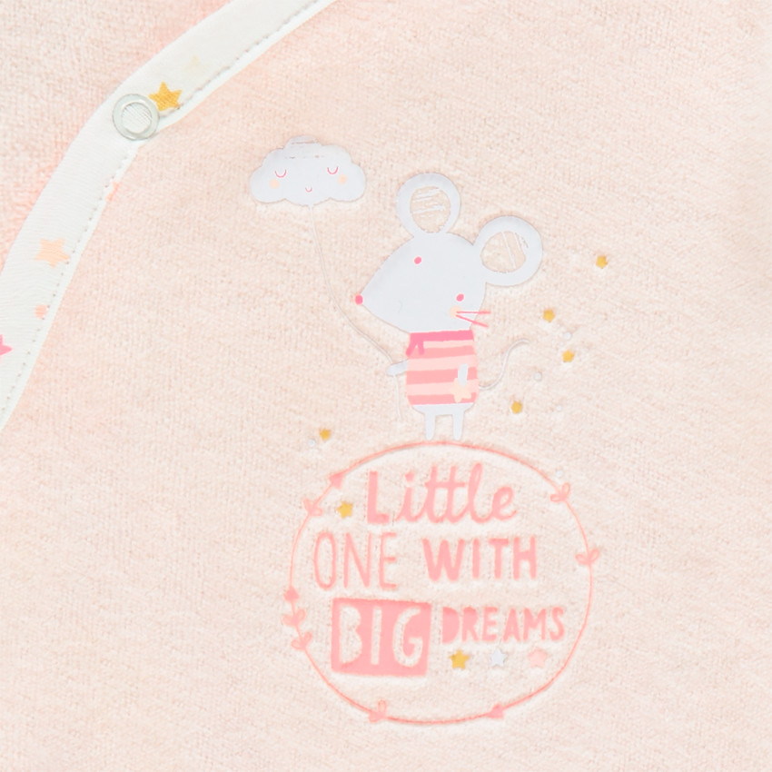 Set γέννησης με φορμάκι ροζ, body με σχέδιο και σαλιάρα 