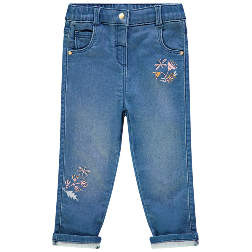 Jean slim με λουλούδια κεντημένα για bebe κορίτσι 