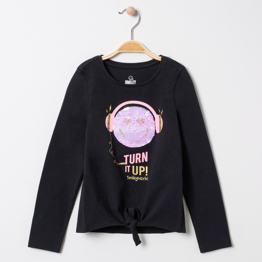 T-shirt μακρυμάνικο με σχέδιο SmileyWorld και παγιέτες 