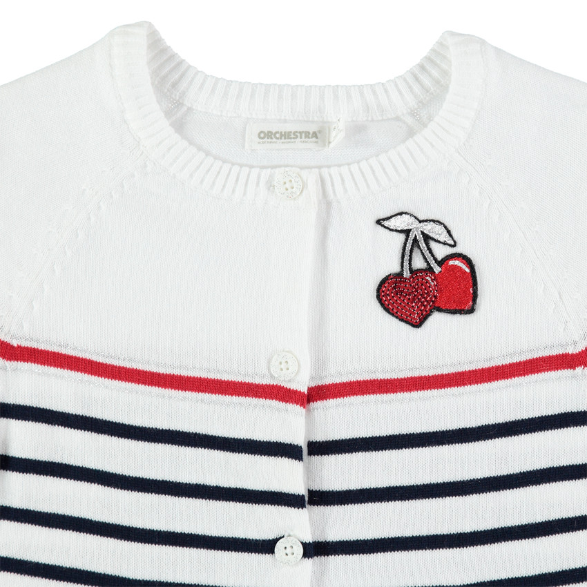 Πλεκτή ζακέτα με ζακάρ ρίγες και κερασάκια από πούλιες 