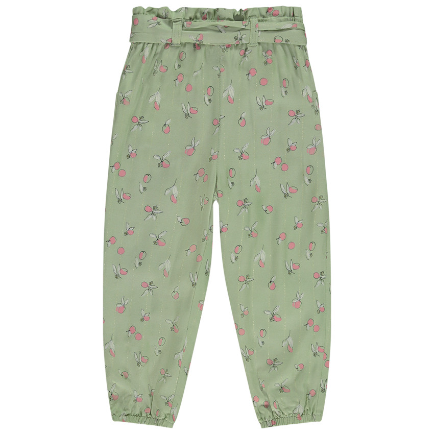 Παντελόνι με σχέδιο ροδάκινο με ζώνη που δένει για bebe κορίτσι 