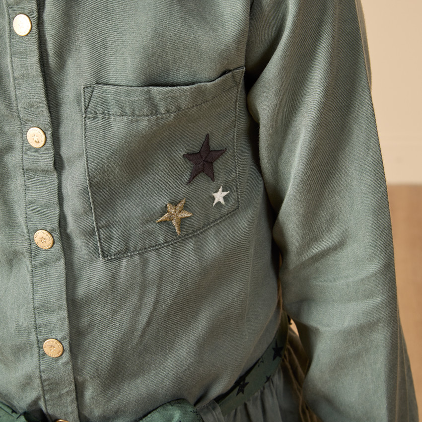 Φόρεμα μακρυμάνικο στυλ πουκαμίσου με ζώνη για κορίτσι 