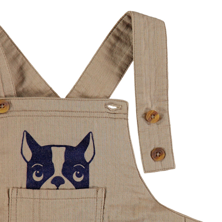 Salopette  longue en toile print bouledogue et poche 