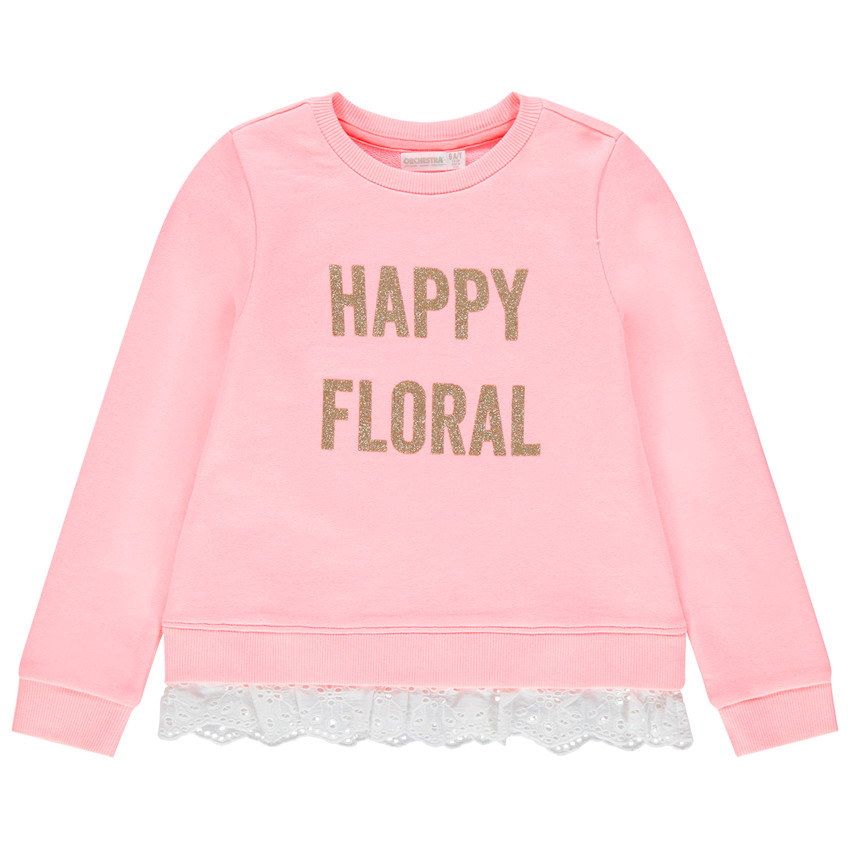 Φανελένιο φούτερ με μήνυμα με παγιέτες και λεπτομέρεια με κέντημα 