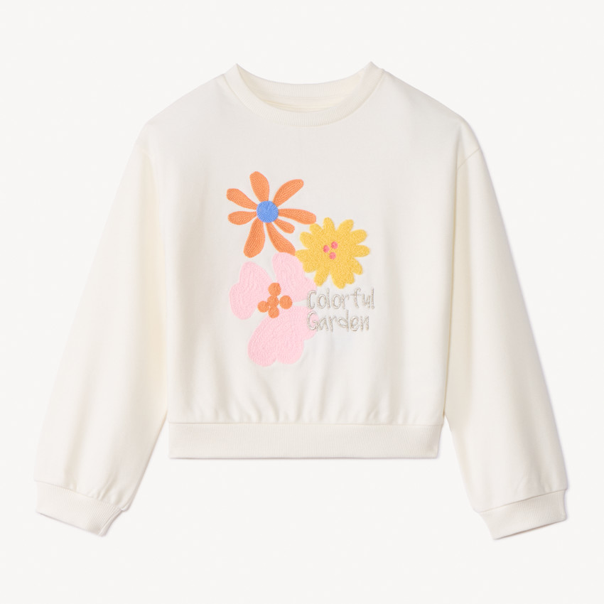 Sweat molleton oversize à fleurs brodées pour fille 