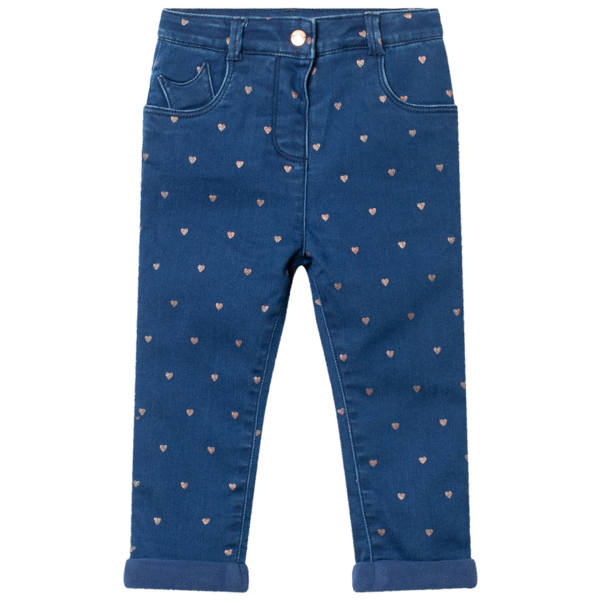 Jean doublé micropolaire imprimé coeurs all-over 