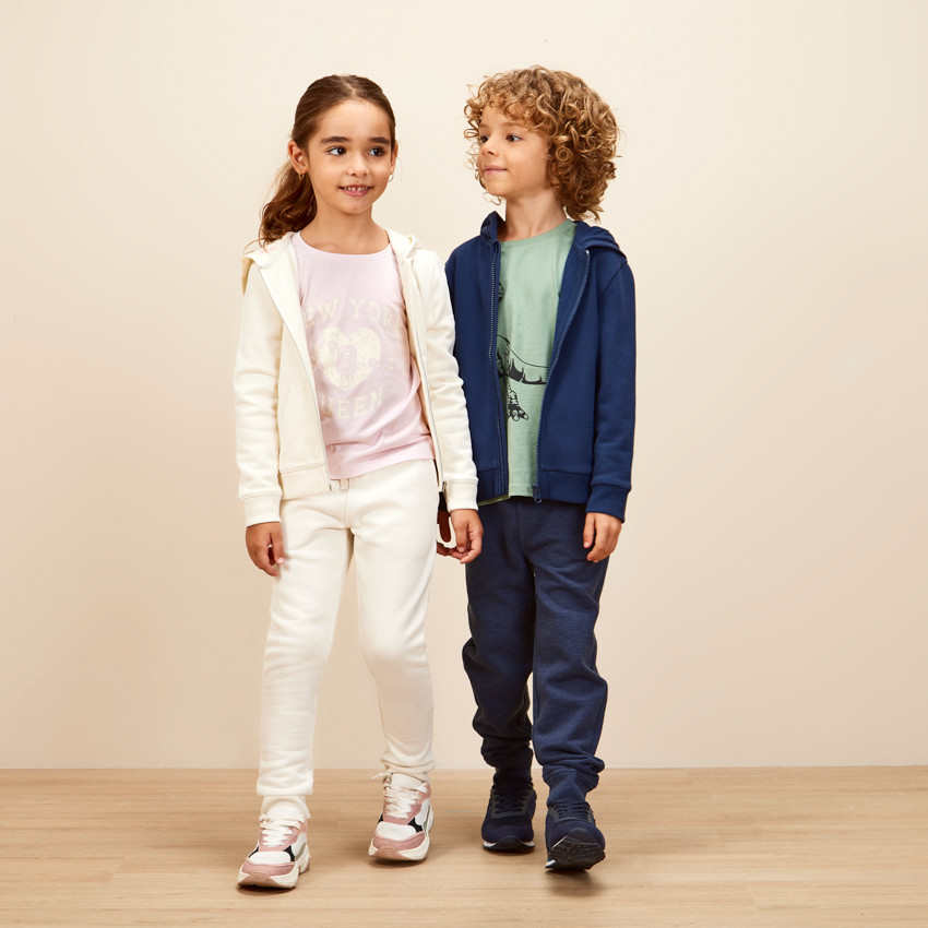 Ζακέτα με κουκούλα μονόχρωμη molleton και κεντημένη για κορίτσι 