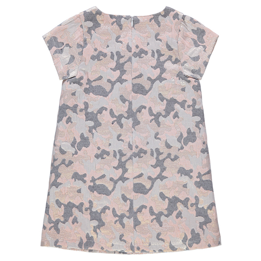 Κοντομάνικο φόρεμα με μεταλλιζέ ζακάρ μοτίβο παραλλαγής 