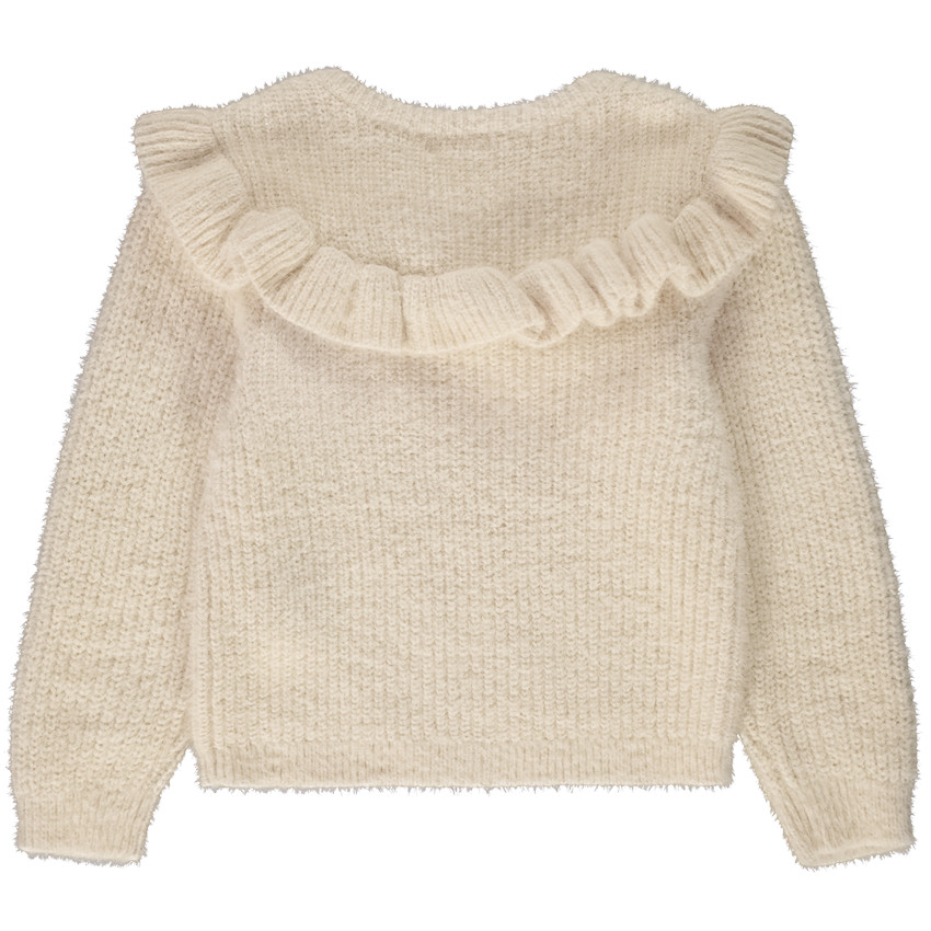 Πουλόβερ σε πλεκτό perlé με βολάν για κορίτσι 