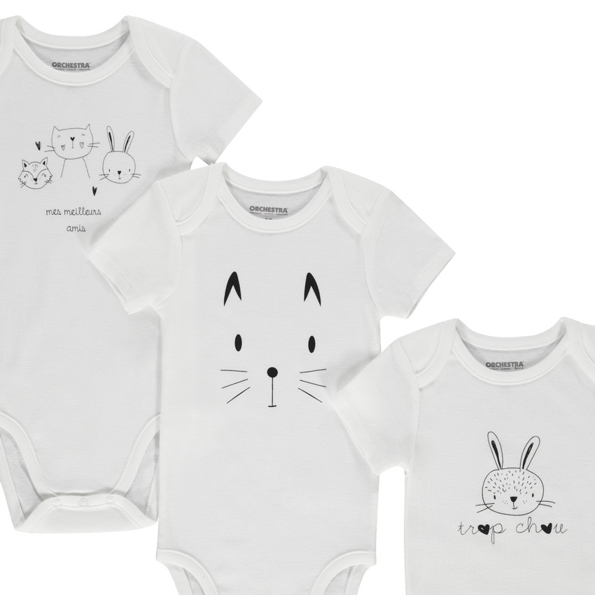 Σετ από 3 κοντομάνικα σώματα με σχέδιο ζώων για κορίτσι μωρό 