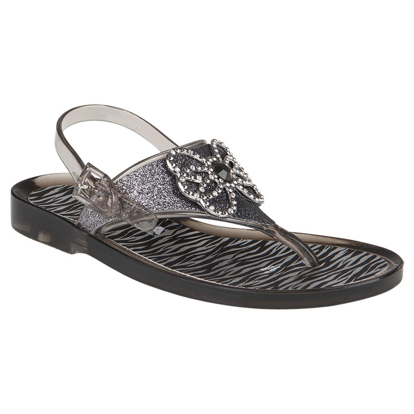 Nu-pieds en plastique à paillettes strass et imprimé zébré 