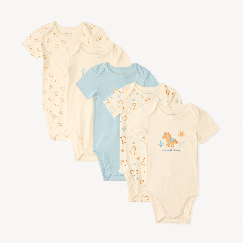 Σετ 5 κοντομάνικων σώβρακων με σχέδιο μικρού αλόγου για αγοράκι μωρού 