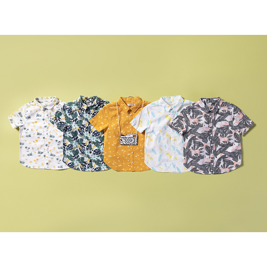 Πουκάμισο κοντομάνικο κίτρινο με σχέδιο φαντεζί σε όλη την επιφάνεια 