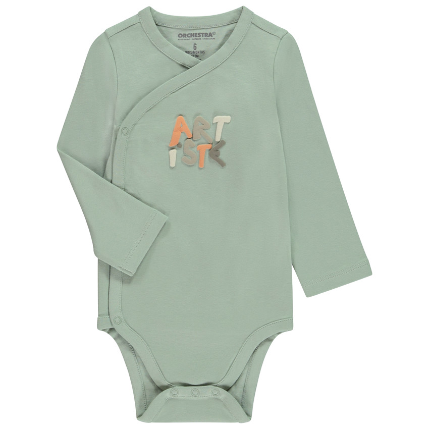 Lot de 3 bodies manches longues motif arty pour bébé garçon avec ouvertures différentes selon l'âge 