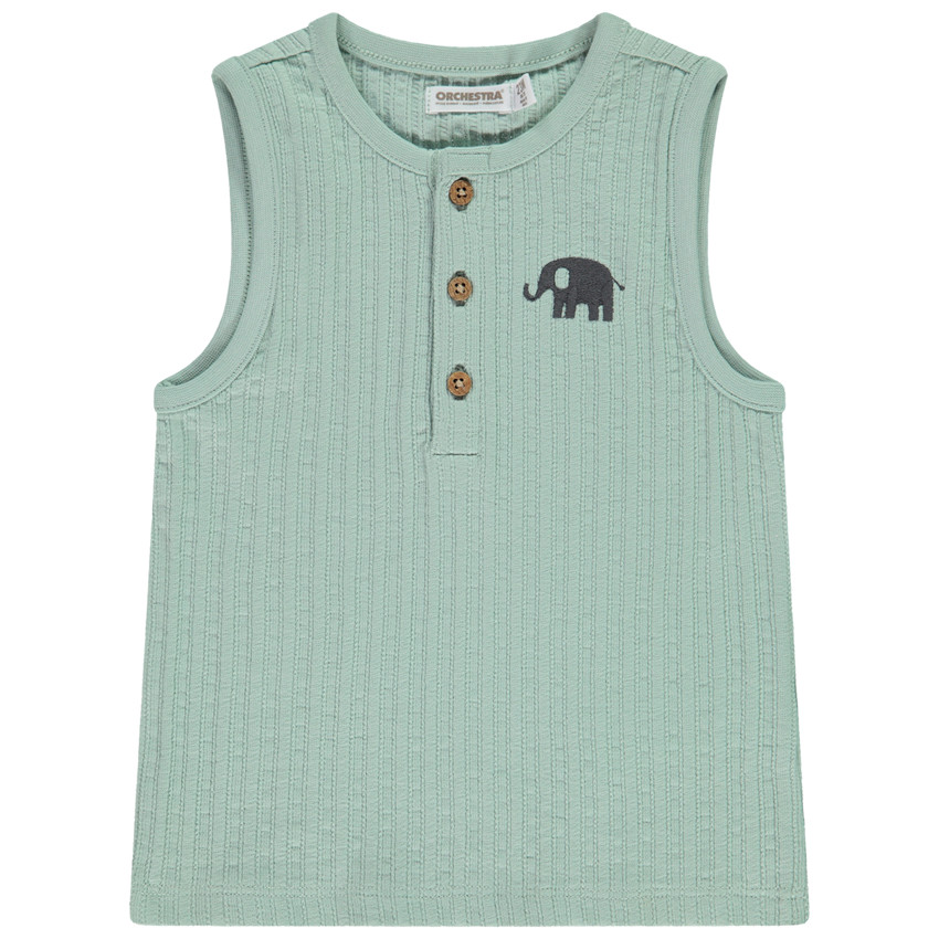 Αμάνικο μπλουζάκι μονόχρωμο σε maille côte με κέντημα ματ ελέφαντα για bebe αγόρι 