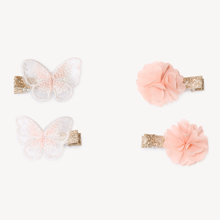 Set de 4 barrettes papillons et fleurs pour fille 