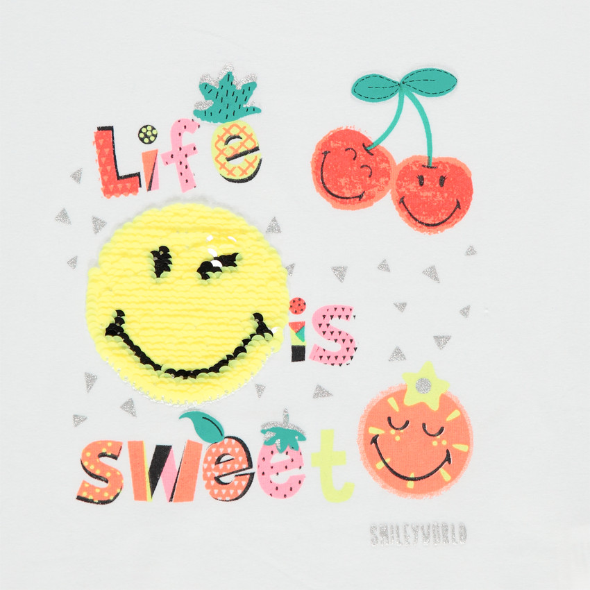 Μπλούζα κοντομάνικη με βολάν και Smiley σχέδιο με παγιέτες  Additional Μπλούζα κοντομάνικη με βολάν και Smiley σχέδιο με παγιέτες