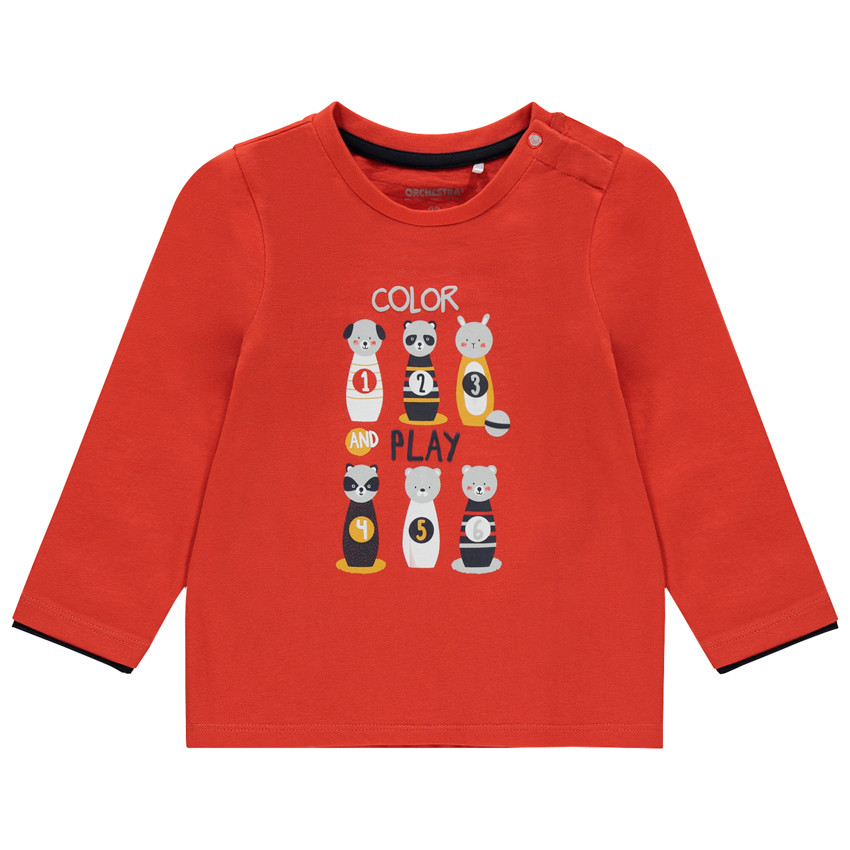 T-shirt μακρυμάνικο με οργανικό βαμβάκι σχέδιο ζωάκια 