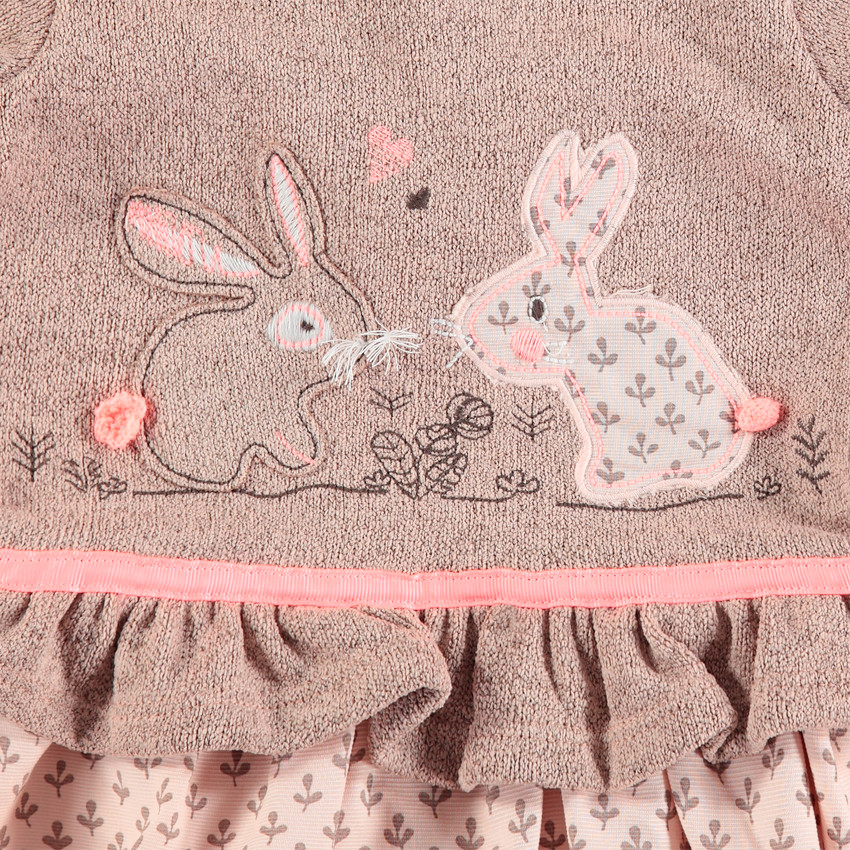 Μακρυμάνικο φόρεμα 2 σε 1 με κεντημένα λαγουδάκια 