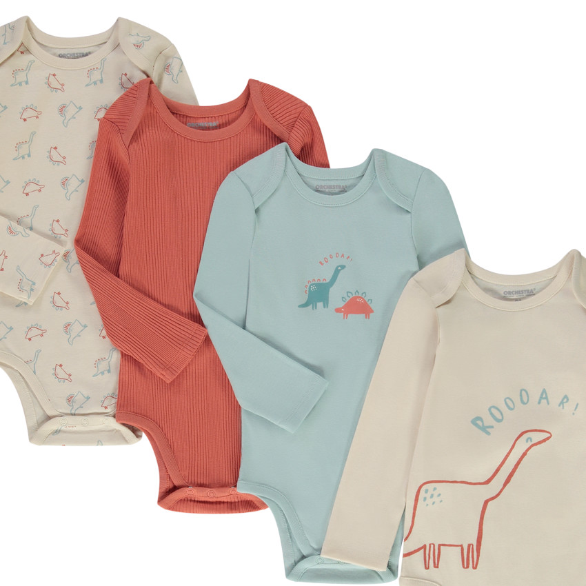 Lot de 7 bodies manches longues dinosaures pour bébé garçon 