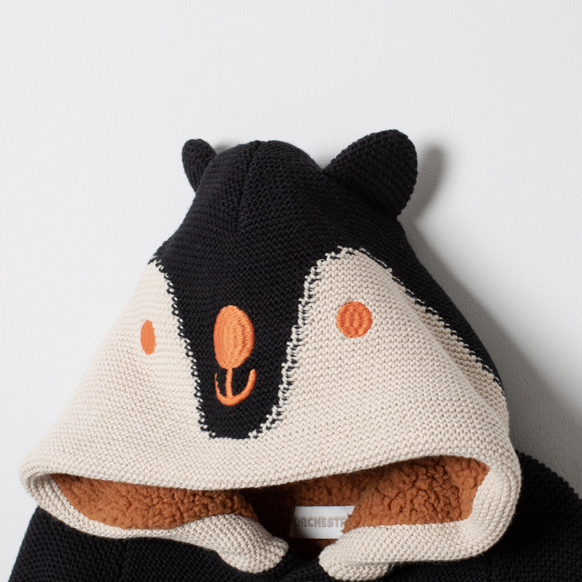 Veste en maille doublée sherpa à détails brodés et oreilles en relief 