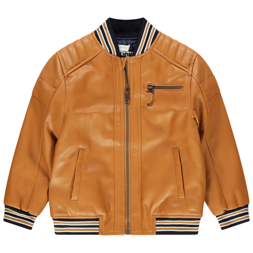 Blouson imitation cuir à finitions rayées 