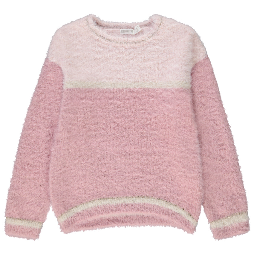 Πουλόβερ πλεκτό με εφέ γούνας και color block για κορίτσι 