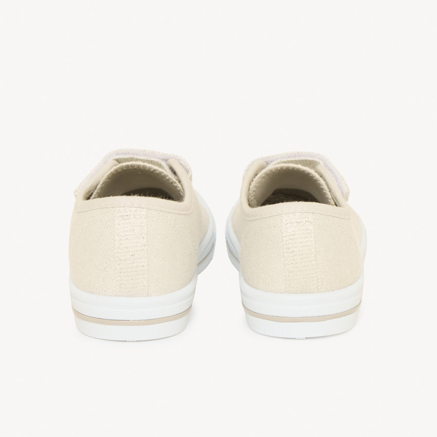 Ασημένια χαμηλά αθλητικά παπούτσια με scratch και ελαστικά κορδόνια για κορίτσι 