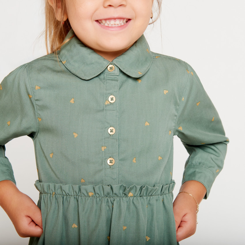 Robe manches longues imprimé coeurs dorés pour bébé fille 