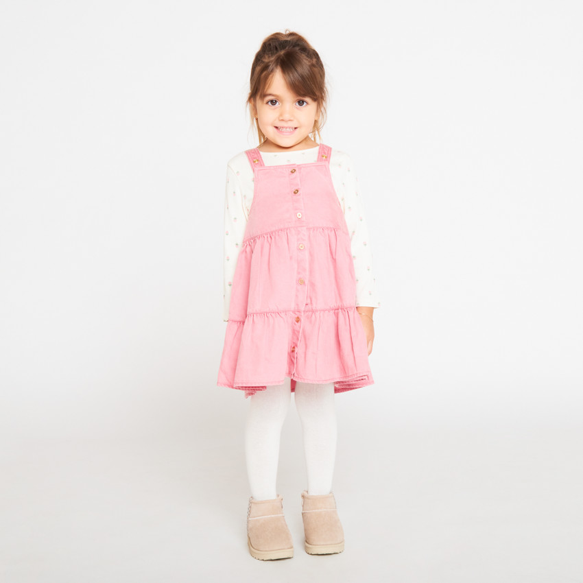 Robe salopette en toile unie pour bébé fille 