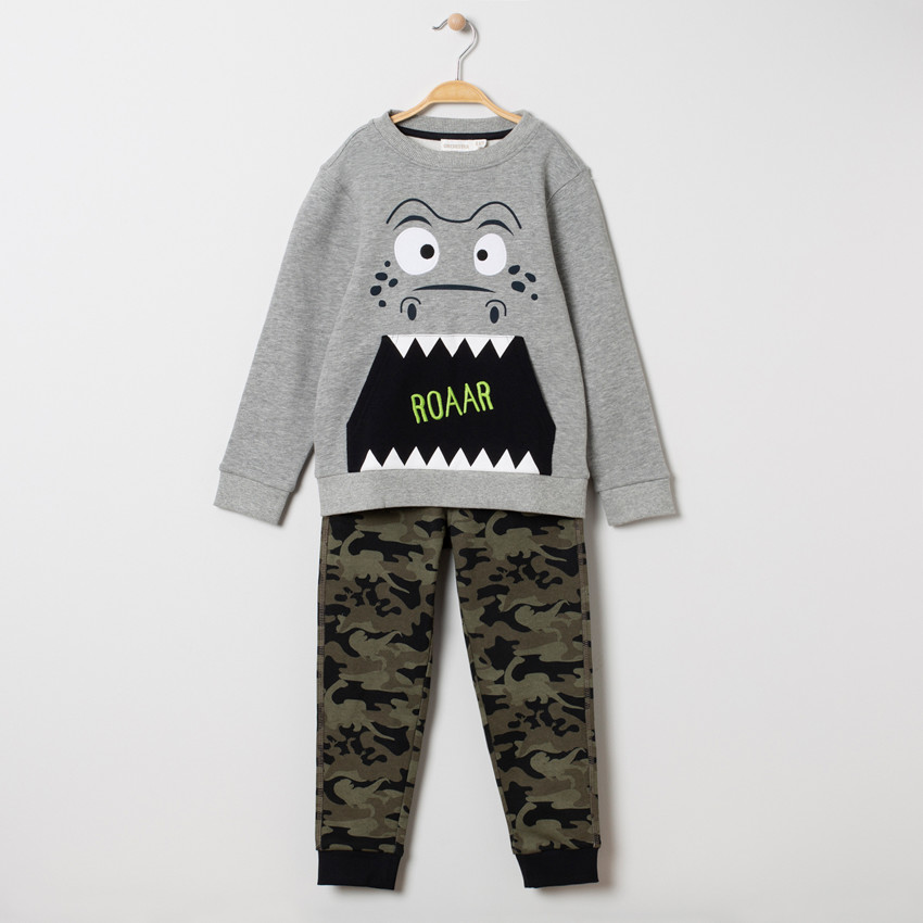 Jogging en molleton print dinosaure et motif camouflage 