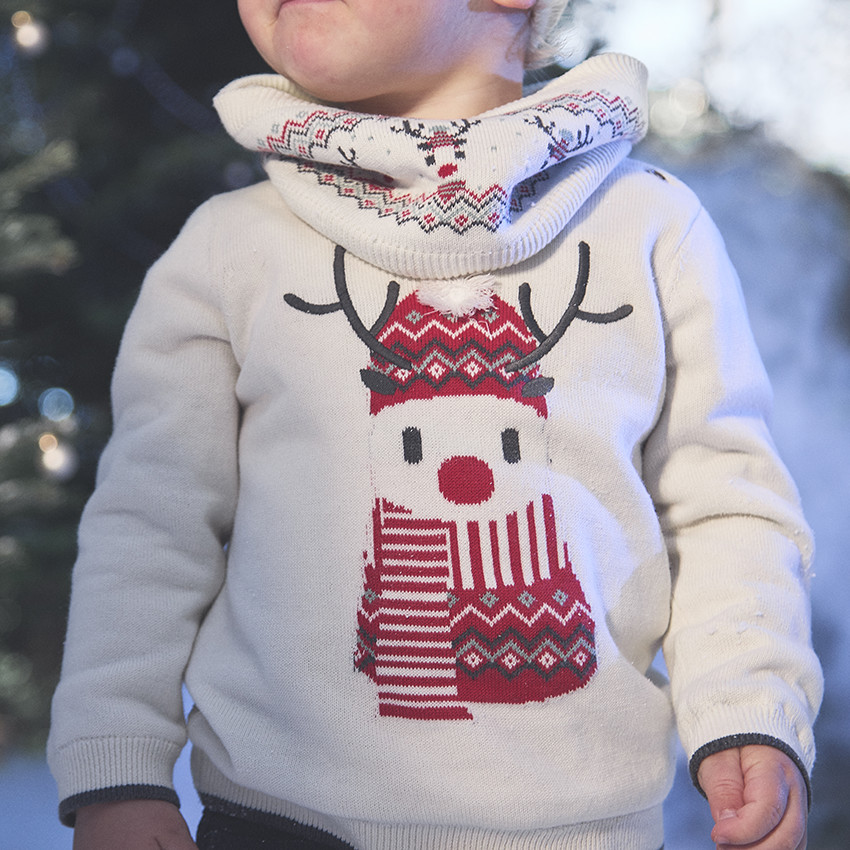 Πουλόβερ βελουτέ με κέντημα ελαφιού για μωρό αγόρι 