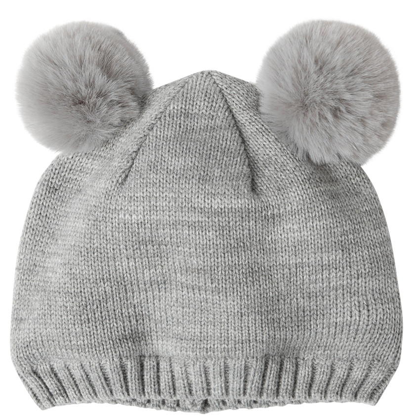 Σκουφάκι πλεκτό με πομ πομ από συνθετική γούνα 